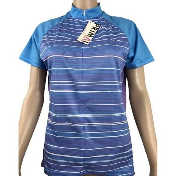 Primal Wear women's cycling bike jersey size large kismet blue striped NWT - Picture 1 of 11